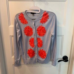 J. Crew Light Blue Cardigan with Coral Floral Embellishments